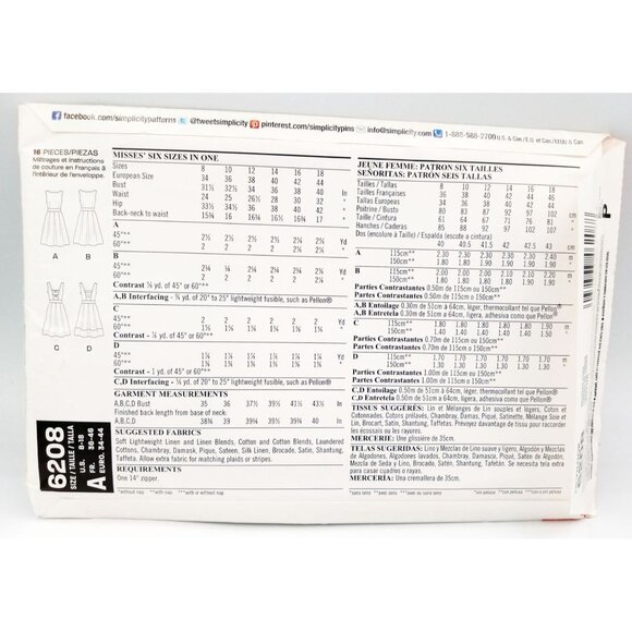 Simplicity New Look Pattern 6208 Sz US 8-18 Misses Six Dress Sizes in One Uncut - Picture 2 of 2